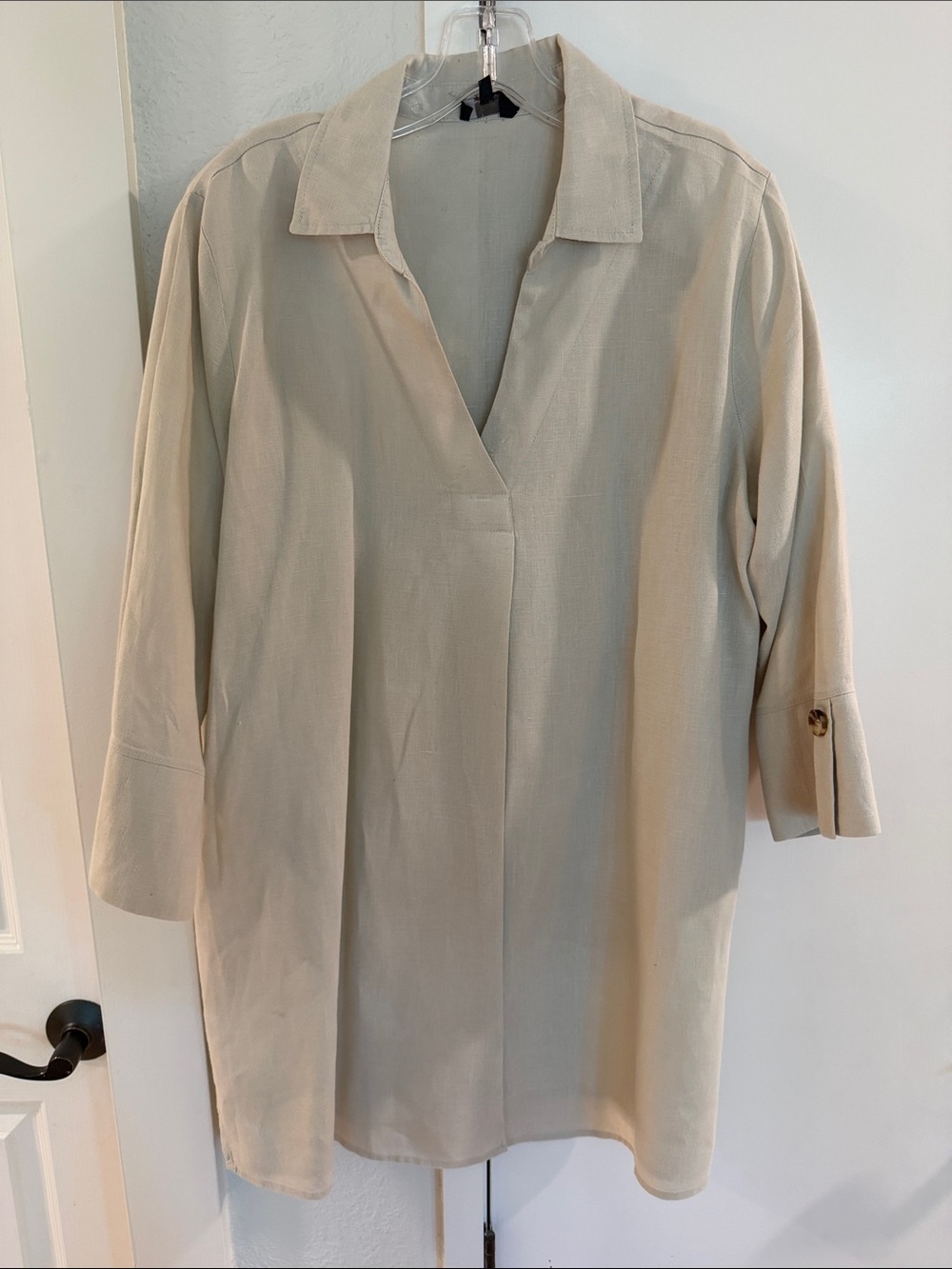 Light Beige 100% linen Tunic Blouse (8)